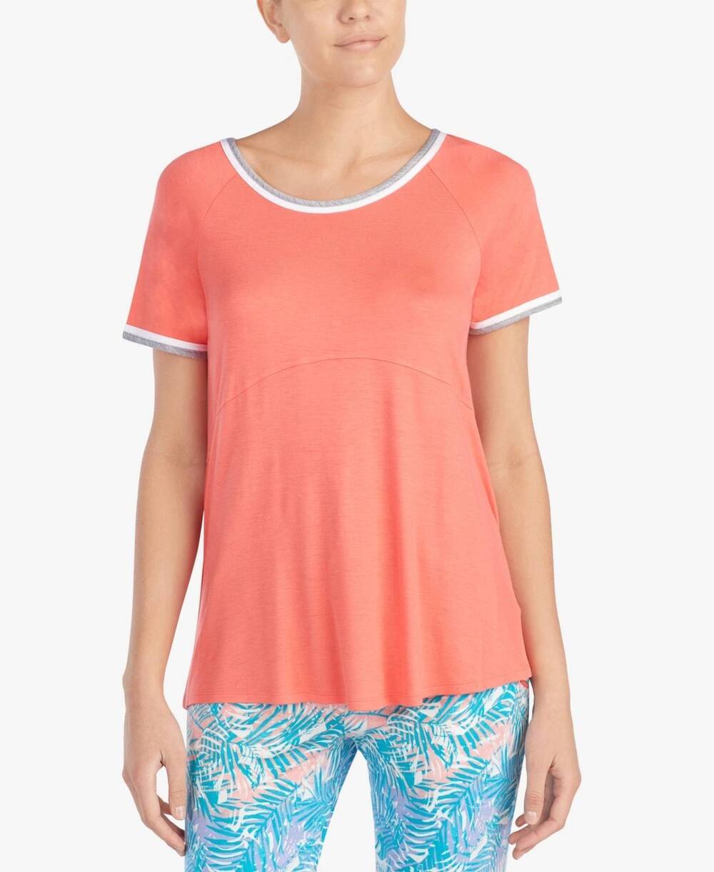 NEW LAYLA sleepwear contrast trim pajama top in coral